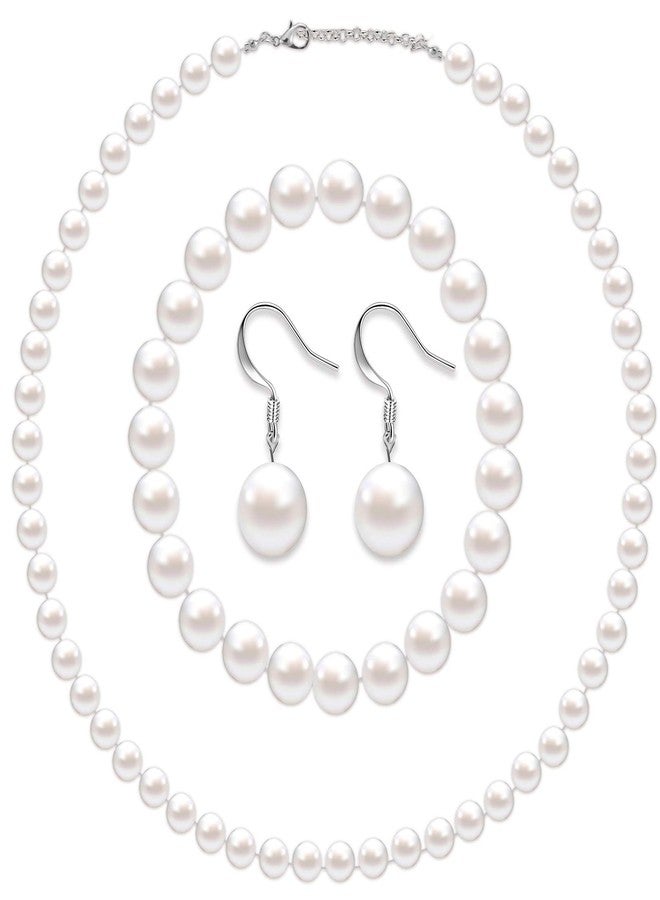 Aurelema 4 Pcs Christmas Faux Pearl Costume Jewelry Set for Women Wedding 1920s Simulated Necklace Bracelet Earrings Gifts(White,10mm) - Image 1